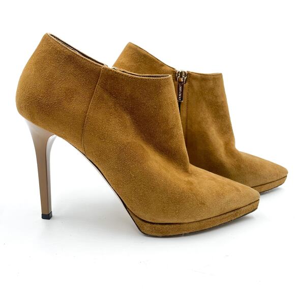 Jimmy Choo Lindsey Booties Suede Ankle Tan Stiletto Heels Pointed Toe Sz 38 / 8 - Picture 2 of 12